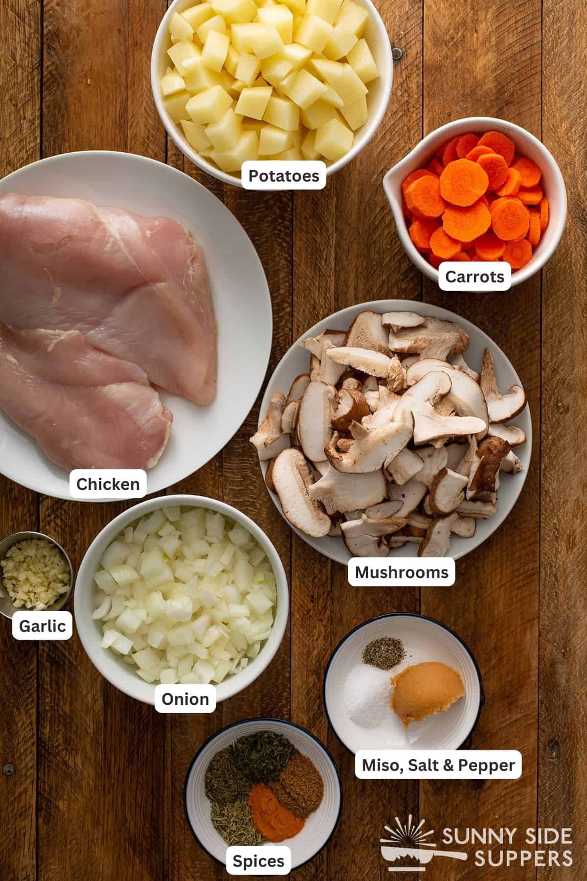 Ingredients for instant pot chicken soup.